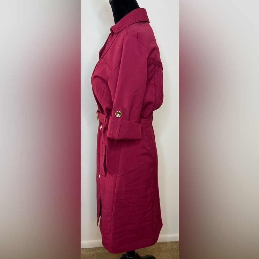 Sharagano Red wrap shirt dress belted gold tone buttons, buckle pockets 4 EUC - Picture 5 of 9